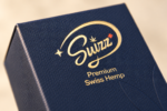 Suizz oil20 packaging branding detail, styled photograph