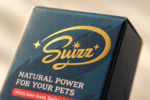 Suizz pet5 packaging branding detail, styled photograph
