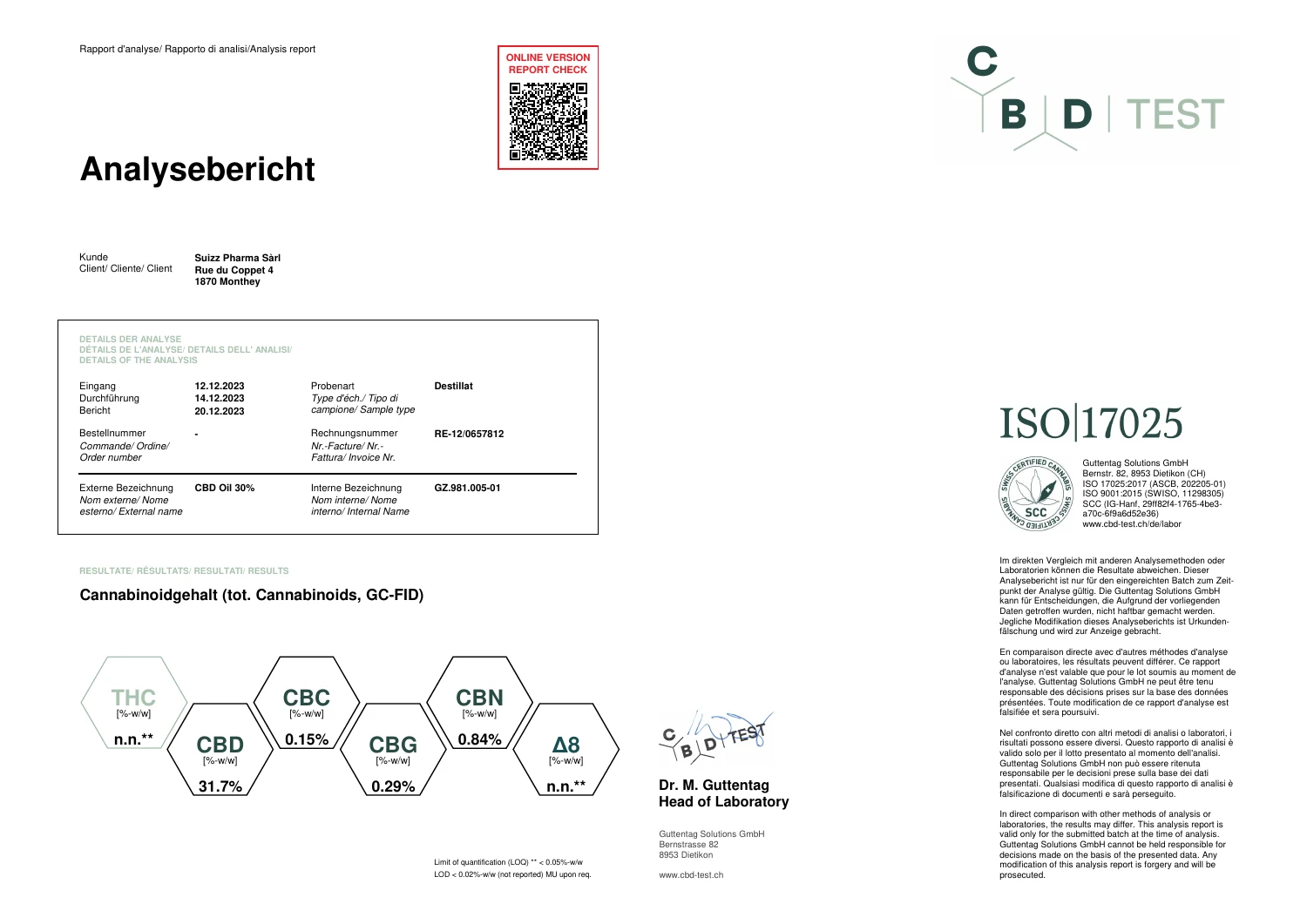 Preview of GZ.981.005-01 laboratory analysis for CBD Oil 30%